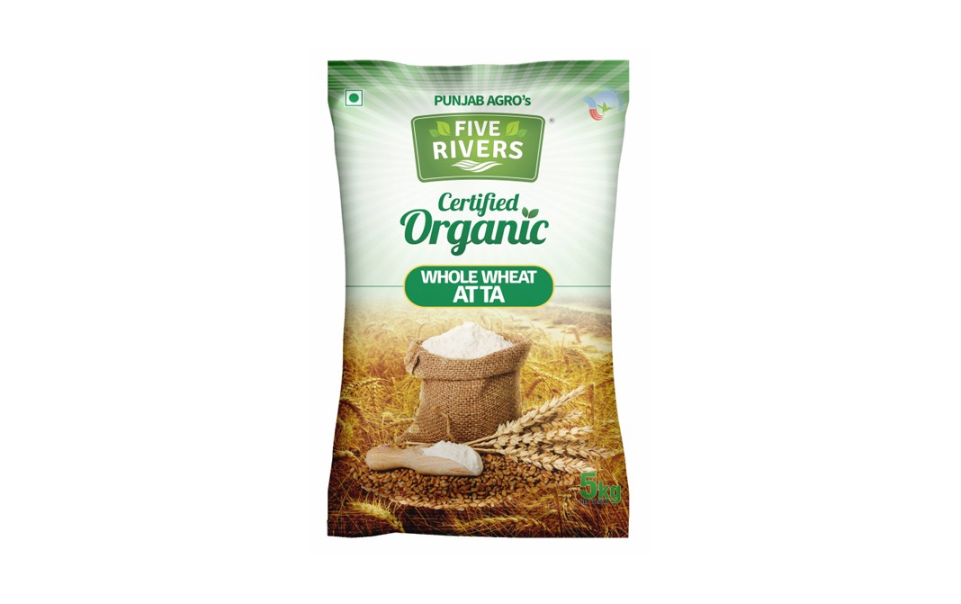 Five Rivers Certified Organic Whole Wheat Atta  Pack  5 kilogram